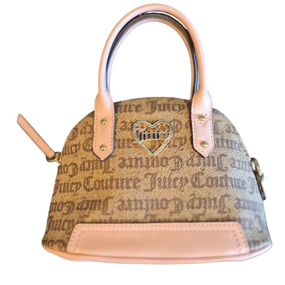 Juicy Couture Mini Dome Satchel Brown Monogram Pink Trim Heart Logo Bag